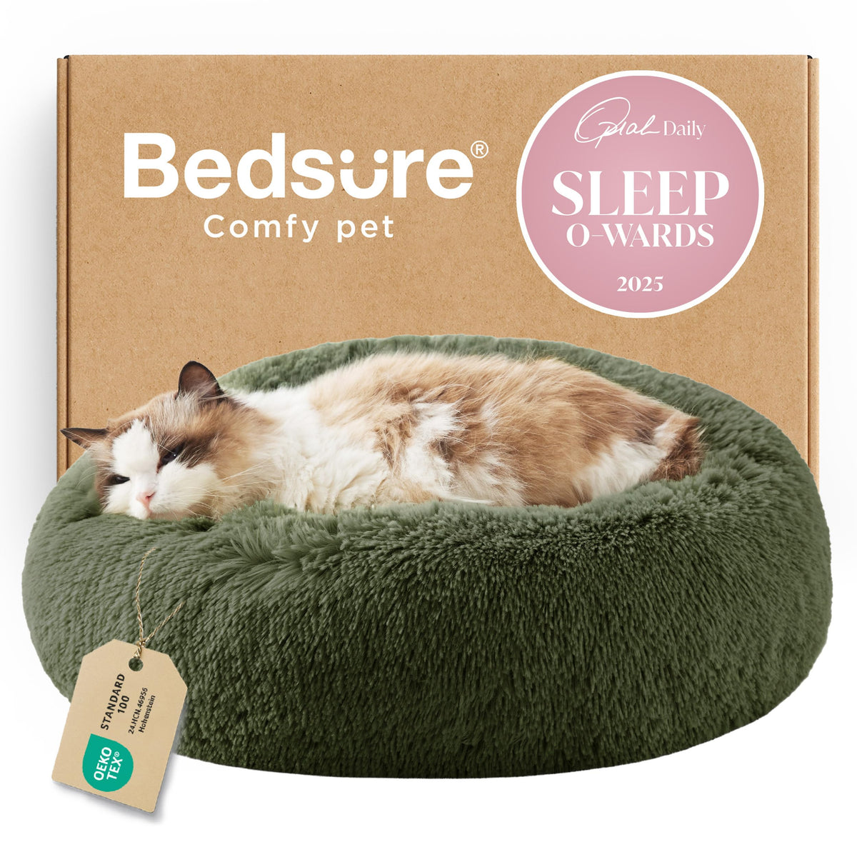 Bedsure Calming Small Dog Bed Donut Washable Cat＆Puppy Bed,23 inches Camel