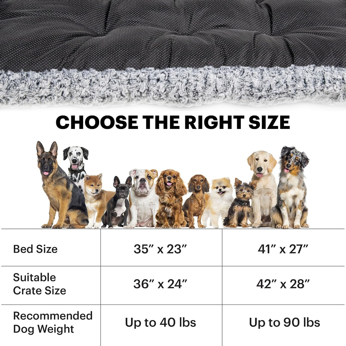 Lafyette. - US Based, Washable Faux Fur Dog Bed, Deluxe Plush Dog Crate Bed, Comfy Kennel Pad, Anti-Slip Pet Sleeping Mat, Soft Cozy Mattress for Large, Medium, Small Size Breed Dogs, 35" x 23", Grey