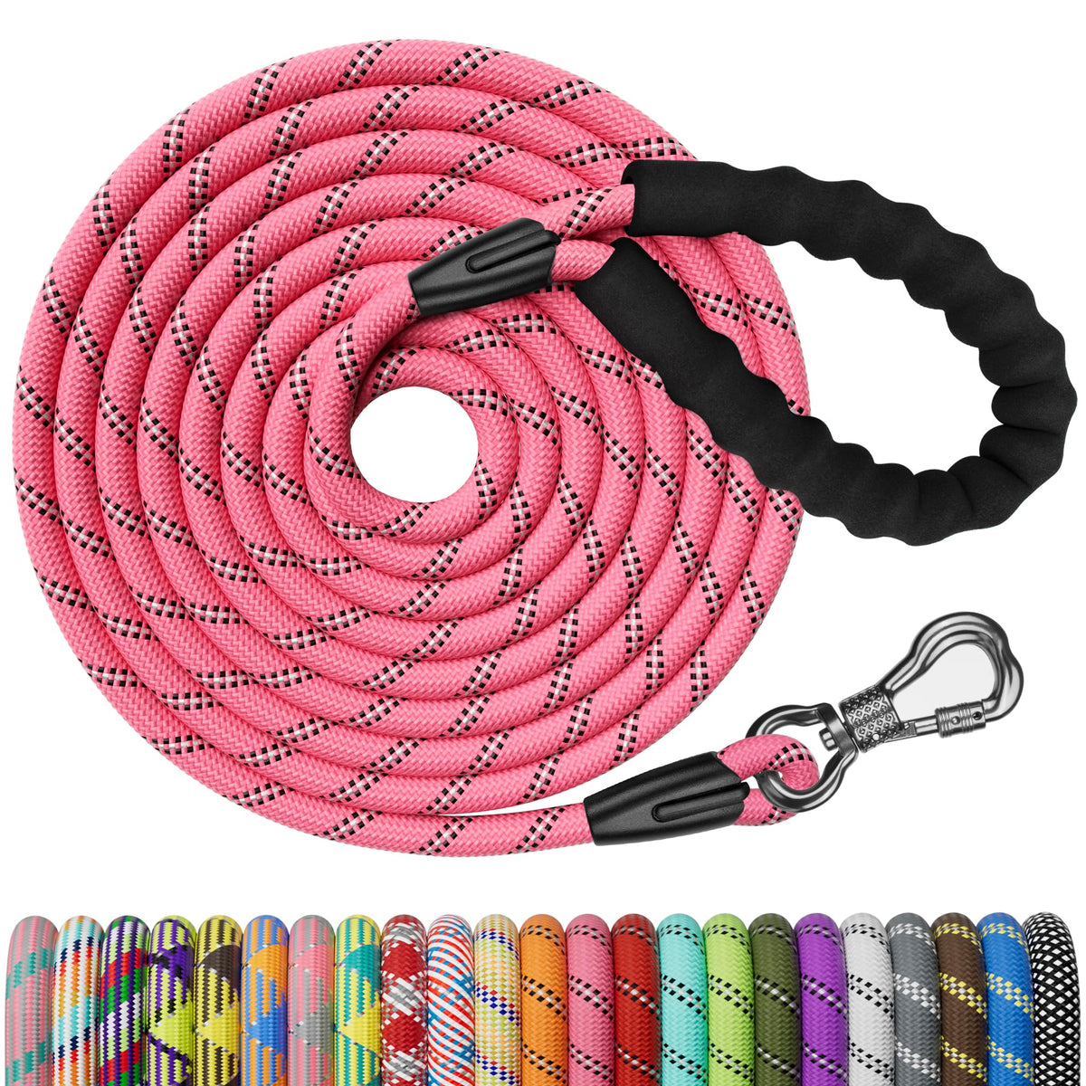 NTR Heavy Duty Dog Leash, 15FT Training Leash with Swivel Lockable Hook, Padded Handle and Highly Reflective Threads, Long Lead for Walking, Hunting, Camping, Backyard for Small Medium Large Dog