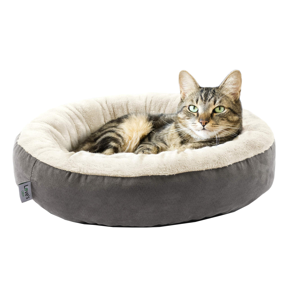 Love's cabin Round Donut Cat and Dog Cushion Bed, 20in Pet Bed for Cats or Small Dogs, Anti-Slip & Water-Resistant Bottom, Soft Durable Fabric Pet beds, Washable Luxury Cat Dog Bed Lavender Stripe