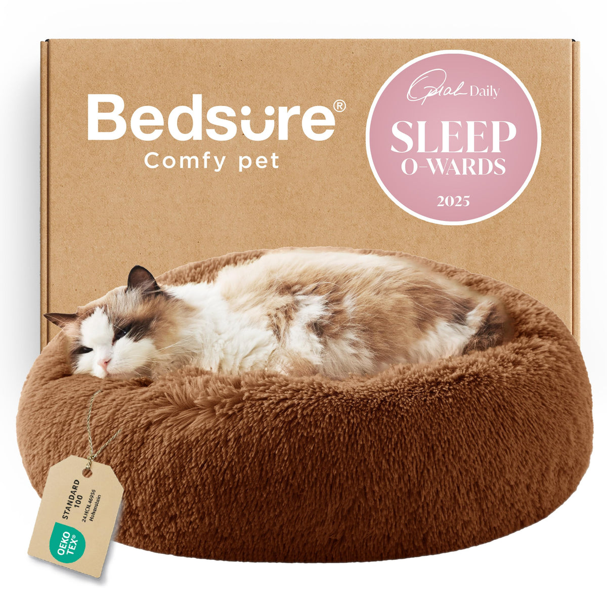 Bedsure Calming Dog Bed Medium Size Dog Donut Washable Pet Bed,30ins Camel