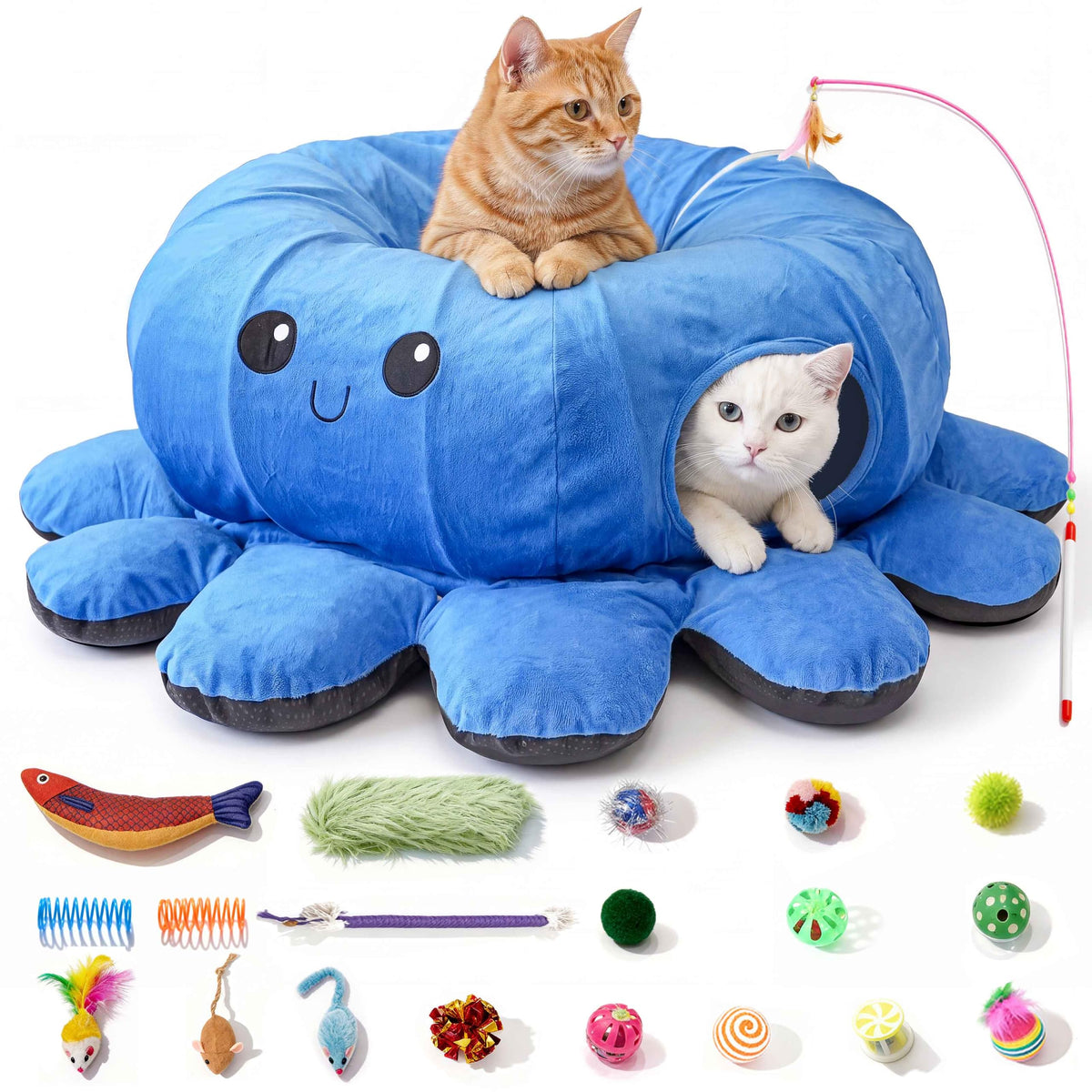 Cat Tunnel Bed with 20 Cat Toys, Kitten Toys for Indoor Kittens,Pink