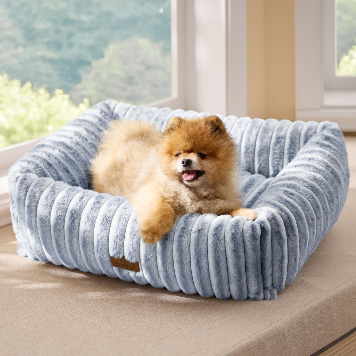 Bedsure ComfyFleece® Cute Dog Bed for Small Medium Dogs Washable,25in Cream