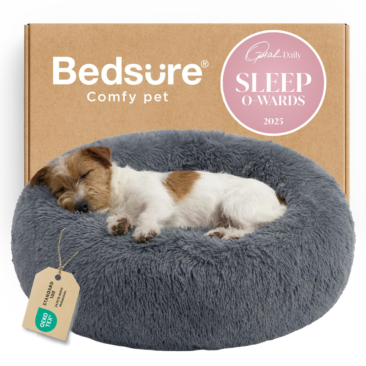 Bedsure Calming Dog Bed Medium Size Dog Donut Washable Pet Bed,30ins Camel