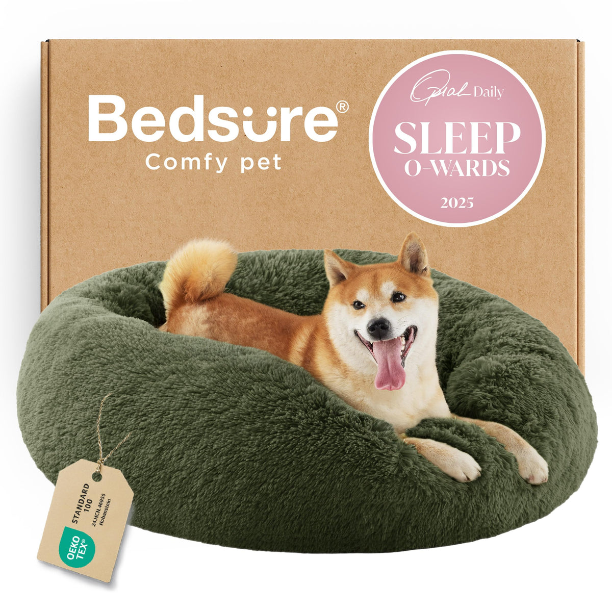 Bedsure Calming Dog Bed Medium Size Dog Donut Washable Pet Bed,30ins Camel