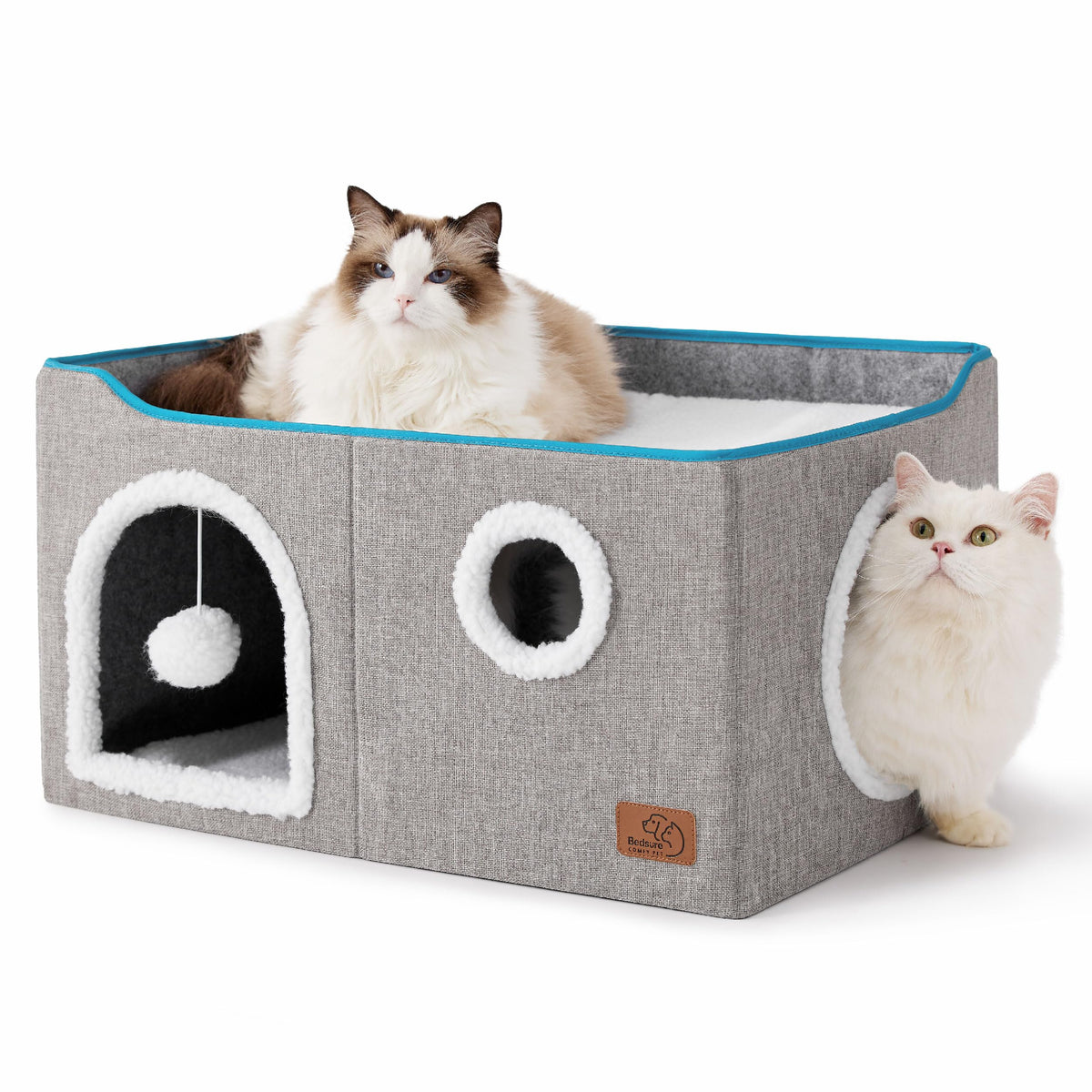Bedsure Cat House Bed for Indoor Cats with Fluffy Ball and Scratch Pad,Grey