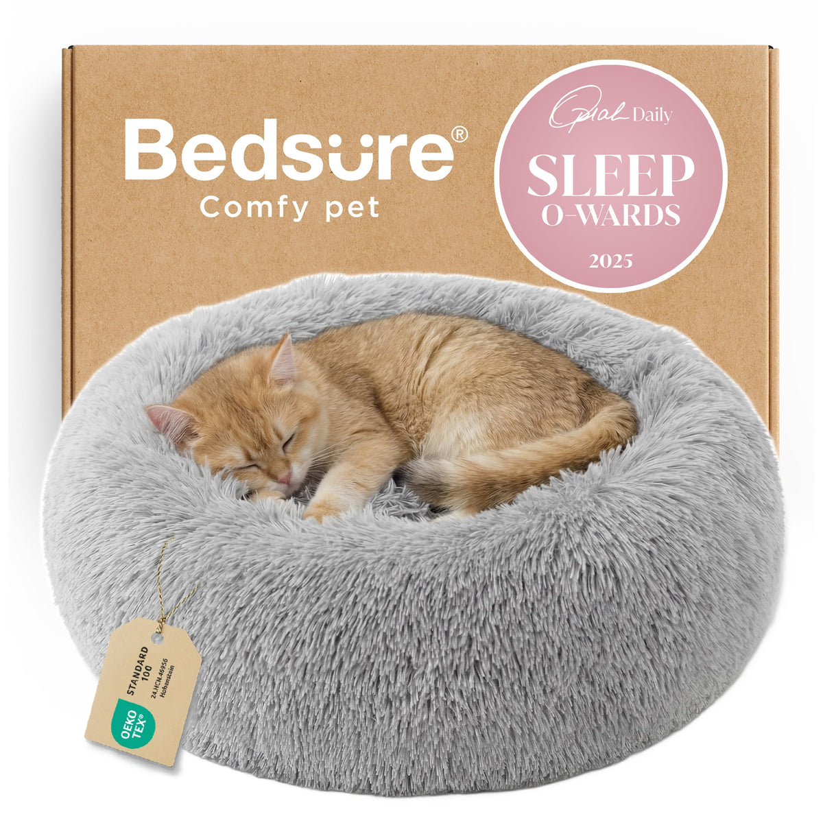 Bedsure Calming Dog Bed Medium Size Dog Donut Washable Pet Bed,30ins Camel