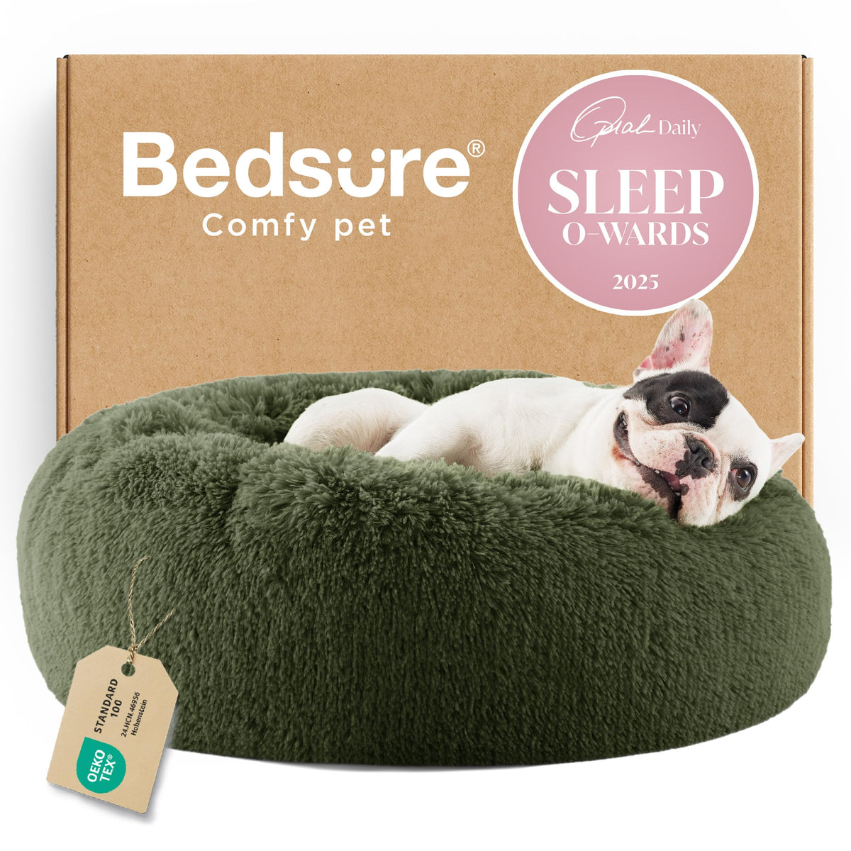 Bedsure Calming Small Dog Bed Donut Washable Cat＆Puppy Bed,23 inches Camel