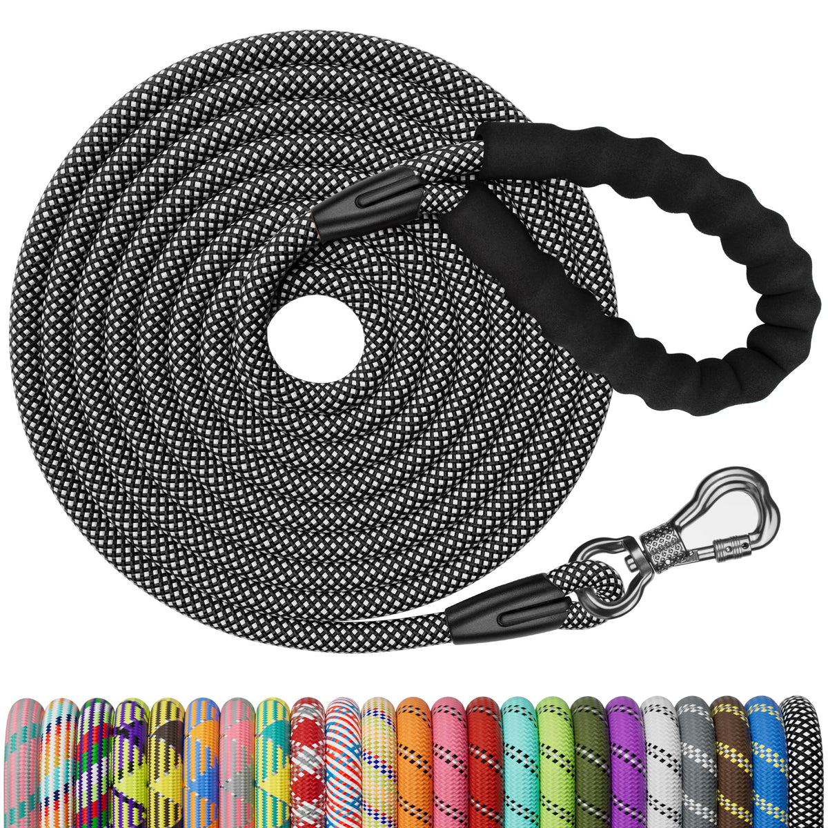 NTR Heavy Duty Dog Leash, 15FT Training Leash with Swivel Lockable Hook, Padded Handle and Highly Reflective Threads, Long Lead for Walking, Hunting, Camping, Backyard for Small Medium Large Dog
