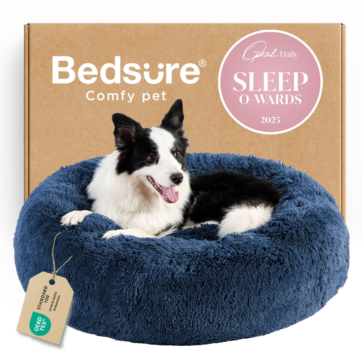 Bedsure Calming Cat Beds Donut Round Washable Kitten Bed,20 inches Camel